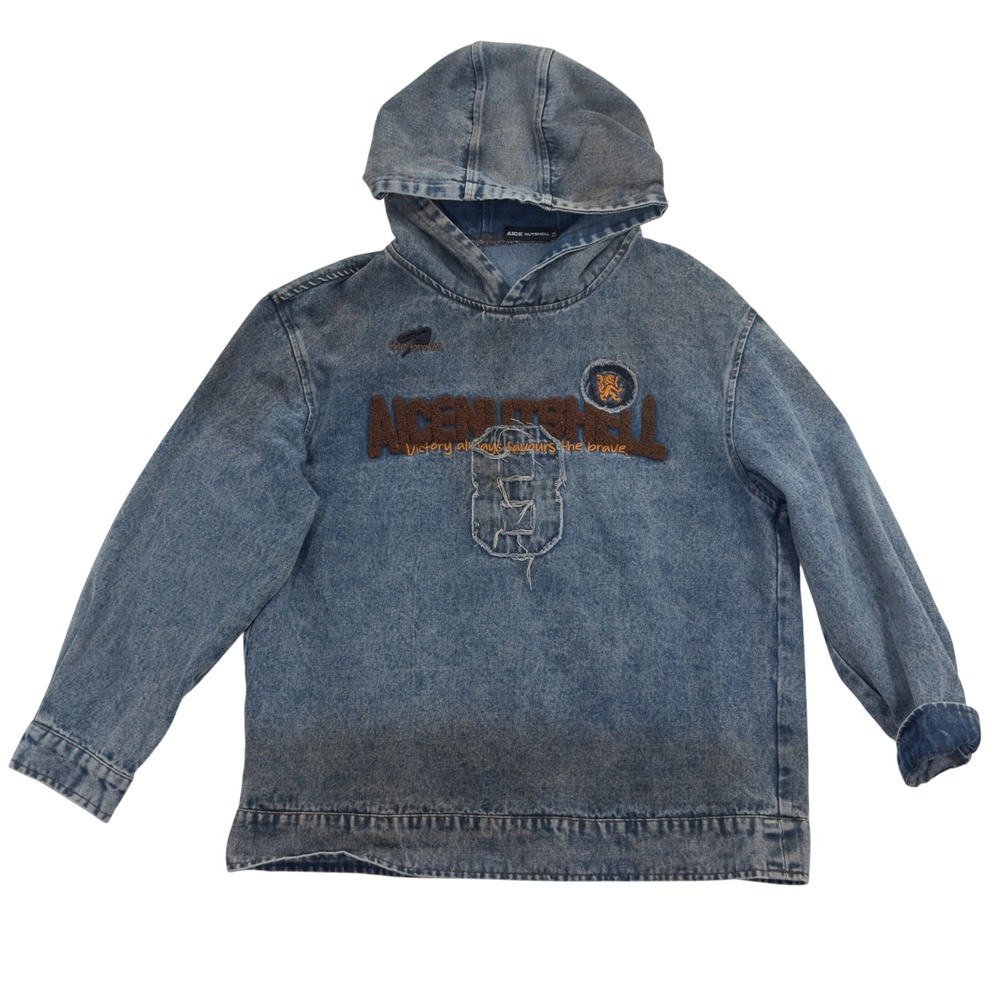 Aice Nutshell Mens Grunge Denim Shacket MED Blue Streetwear Edgy Pullover Y2K